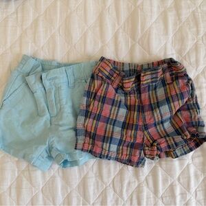 Set of Janie and Jack Plaid and Light Blue Kids Linen Shorts
